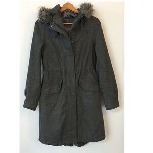 H&M Long Wool Coat with Faux Fur Hood